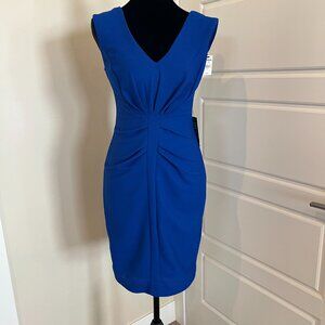 Express, Blue Ruched pencil knee length dress, Size 4, NWT